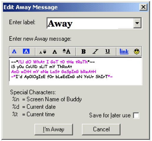 aim away message 90s